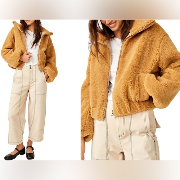 Free People Get Cozy Teddy Jacket ✨ Camel Size Medium | tan neutral zipper - Picture 9 of 16